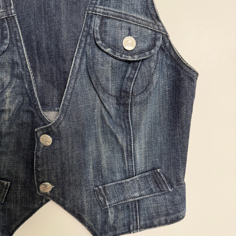 Vintage Y2K Furst Premium Denim Vest Button Front Size 4 Utility Cargo Style - Picture 5 of 11
